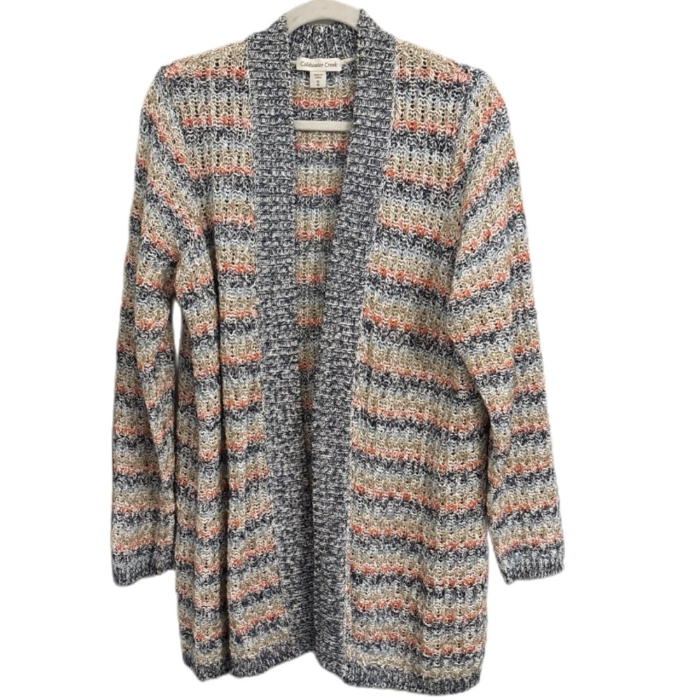 Coldwater Creek Knit Striped Cardigan Blue Orange Beige Size 1X 18 Plus Size